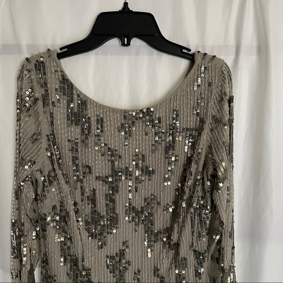 NEW Adrianna Papell Embellished 3/4 Sleeve Sheath Dress in SILVER‎ [SZ 6 ] - Picture 6 of 12